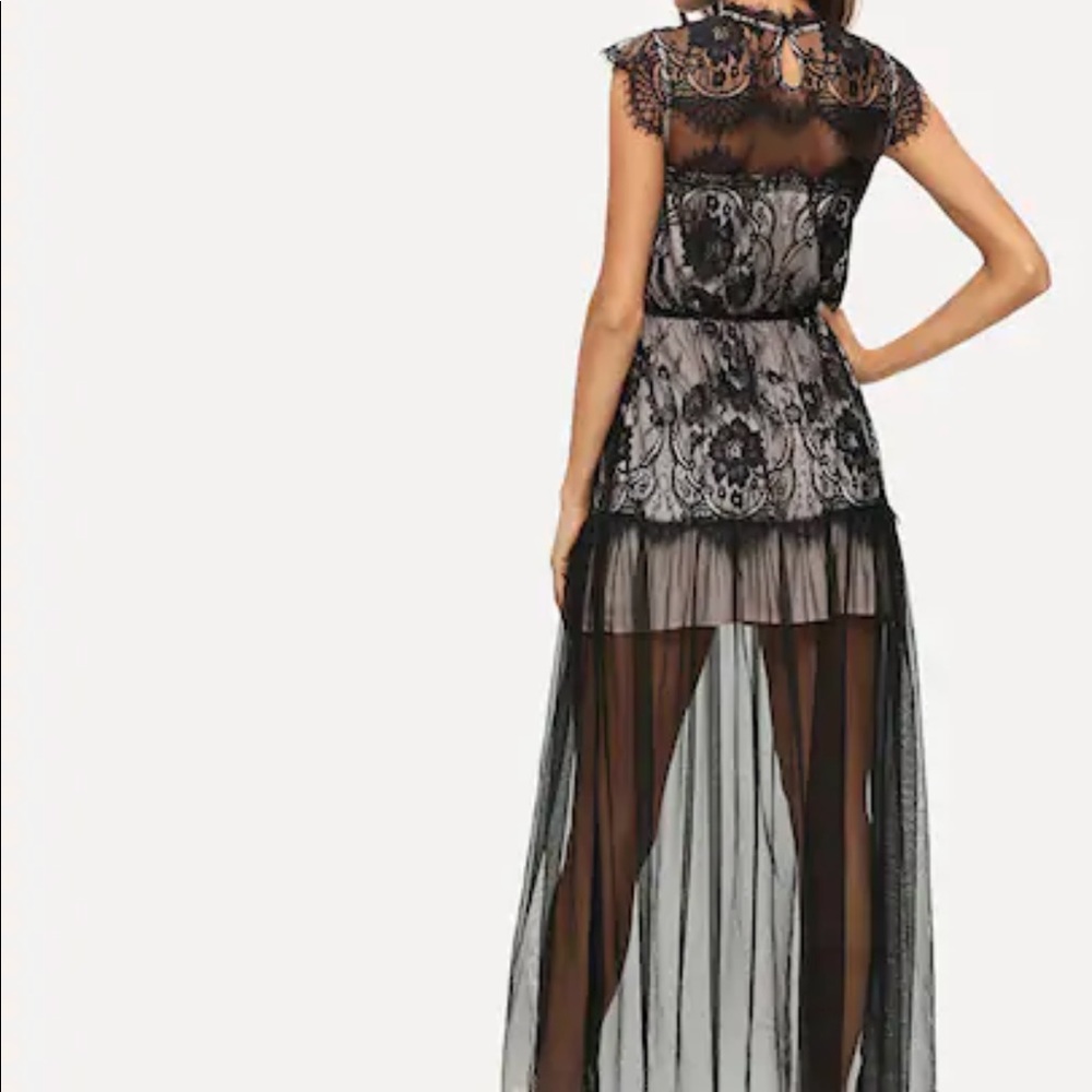 Lace Trim Maxi Dress Black - Picture 4 of 5
